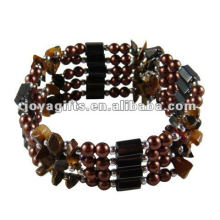 Magnetic Brown Plastic Beaded Wrap Bracelets &amp; Collier 36 &quot;